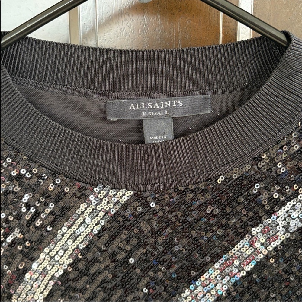 Like New All Saints Jules Sequined Dress Black Silver Generous Size XS - Picture 7 of 13